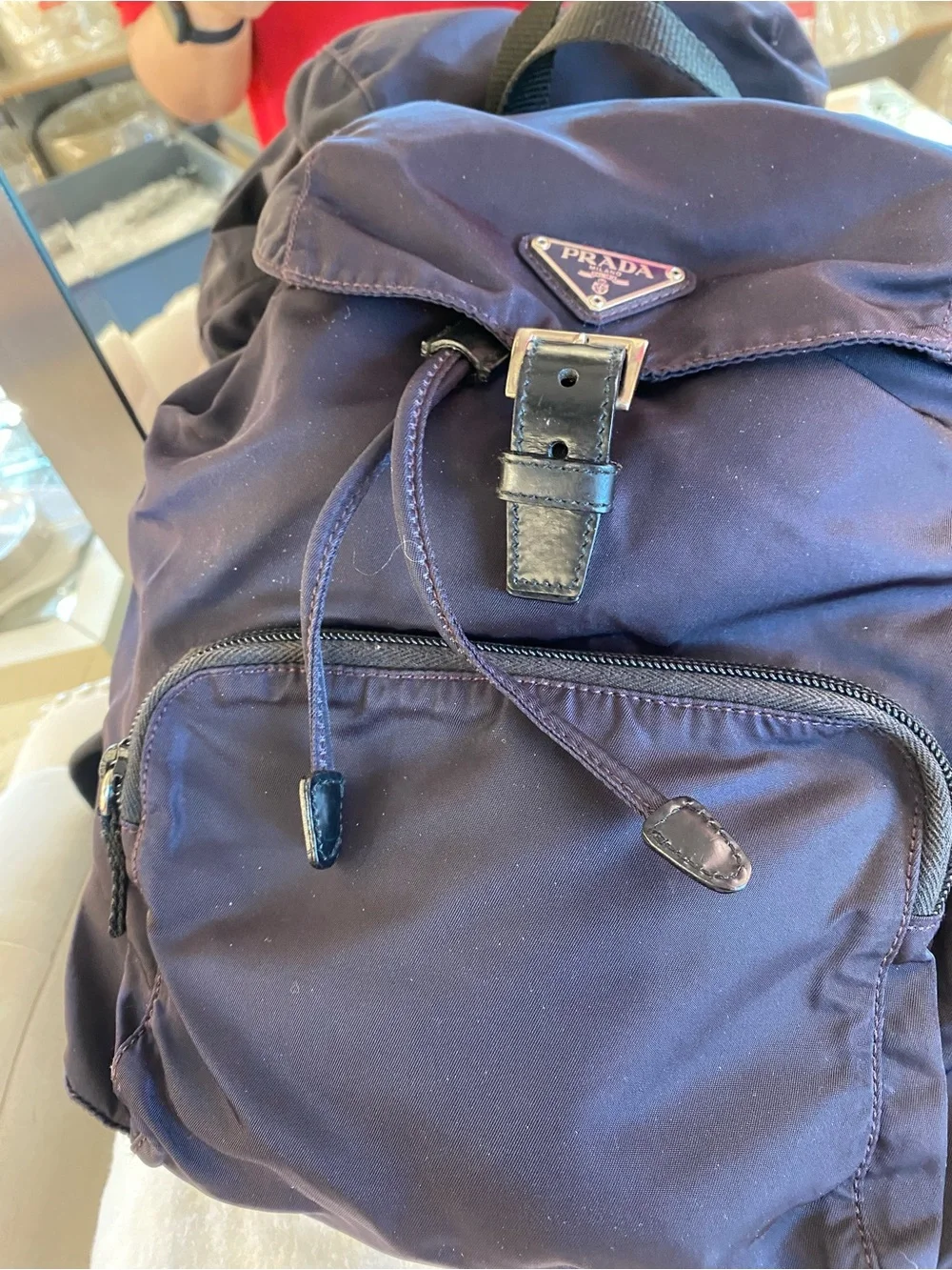Prada Dark Purple Nylon Backpack with Black Leather Trim - Picture 4 of 8